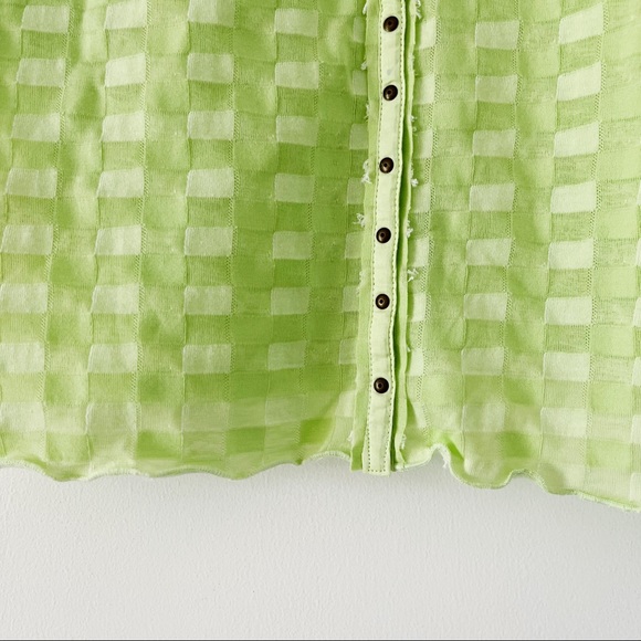 NWOT Free People Green Checkered Mini Button Short Sleeve T-Shirt - Picture 6 of 9